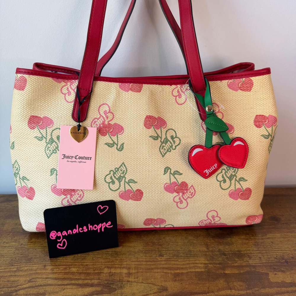 New Juicy Couture Paradise Cherry Natural Red Tote Shoulder Handbag Summer Cute